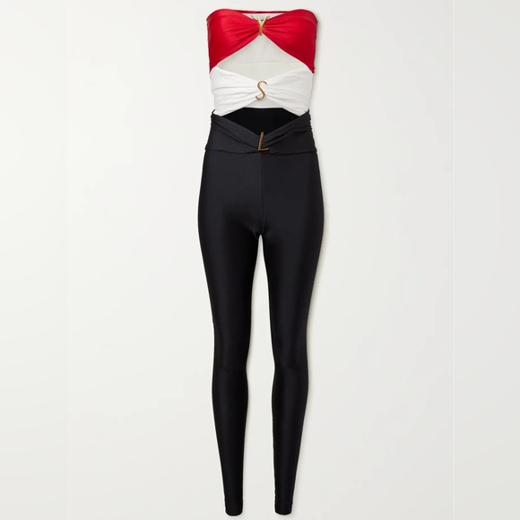 SAINT LAURENT Strapless cutout embellished ruched stretch-satin jumpsuit - Picture 1 of 15